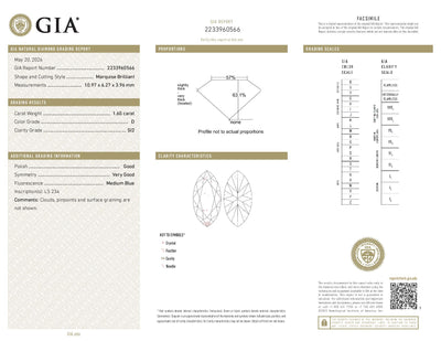 1.60ct Loose Diamond Marquise Diamond GIA
