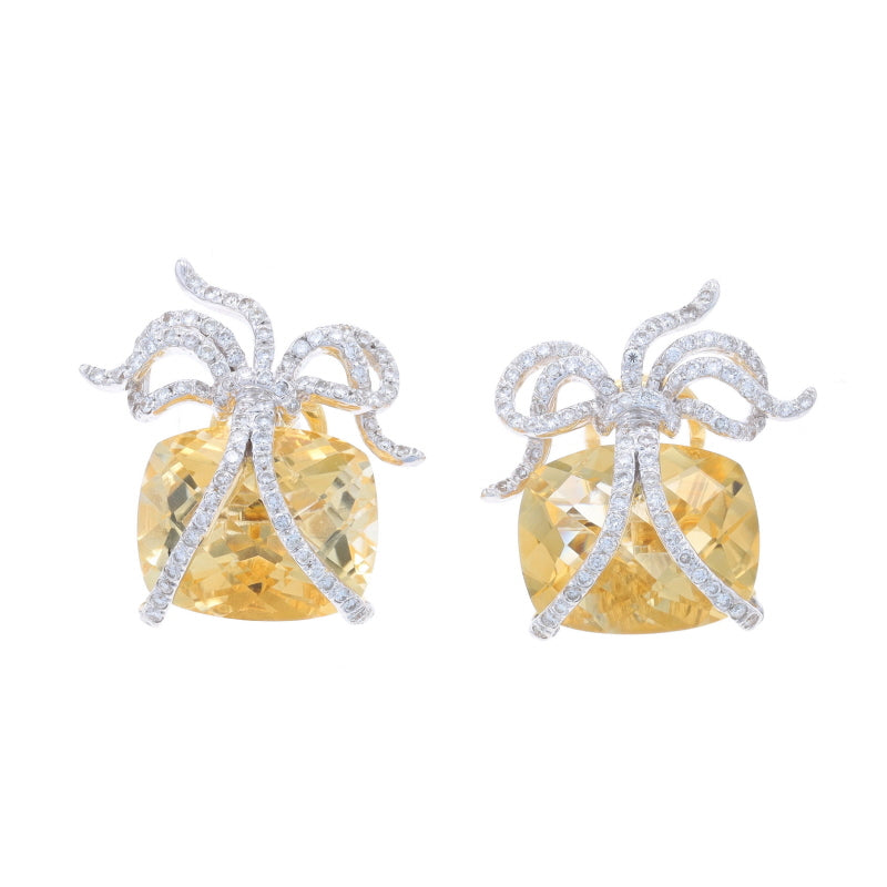 17.66ctw Citrine and Diamond Earrings Yellow Gold