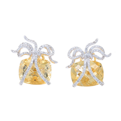 17.66ctw Citrine and Diamond Earrings Yellow Gold
