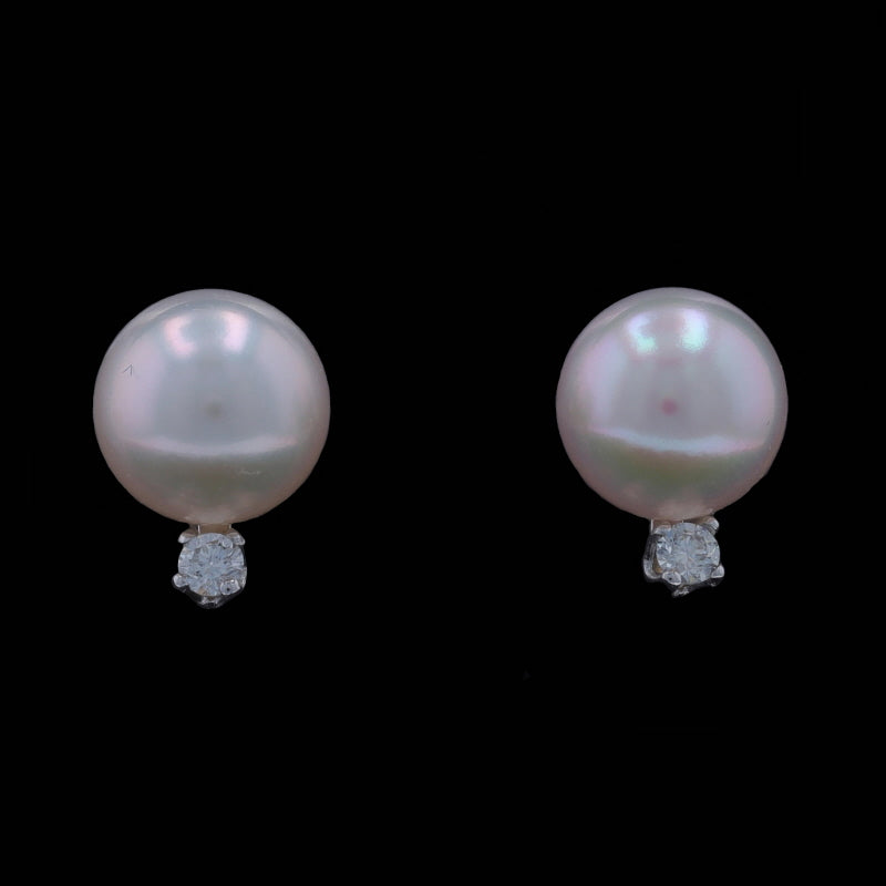 Diamond and Cultured Freshwater Pearl Earrings White Gold