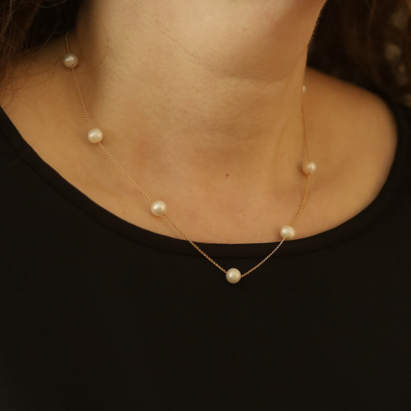 Cultured Freshwater Pearl Cable Necklace Yellow Gold