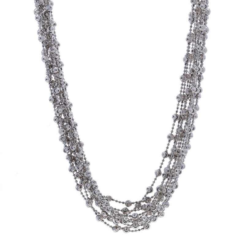 Fancy Diamond Cut Bead Chain Necklace Sterling Silver