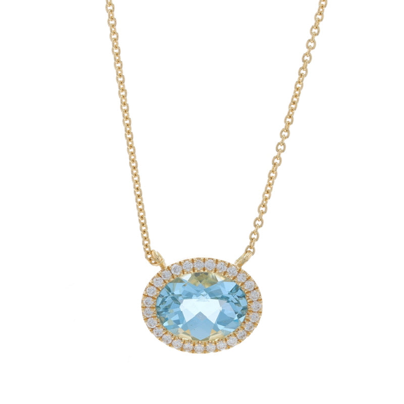 1.72ctw Aquamarine and Diamond Diamond Cut Cable Chain Pendant Necklace Yellow Gold