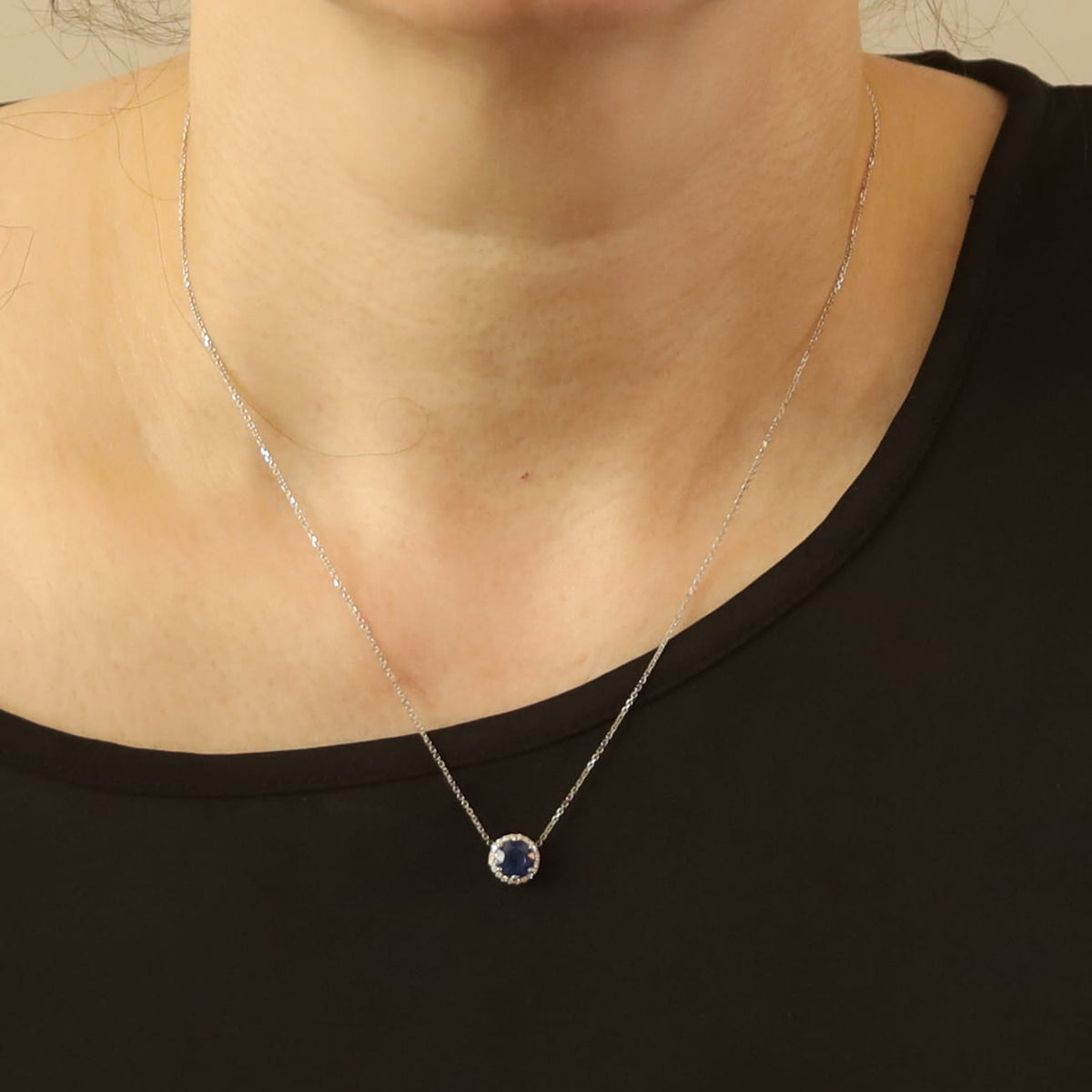 1.40ctw Sapphire and Diamond Pendant Necklace White Gold