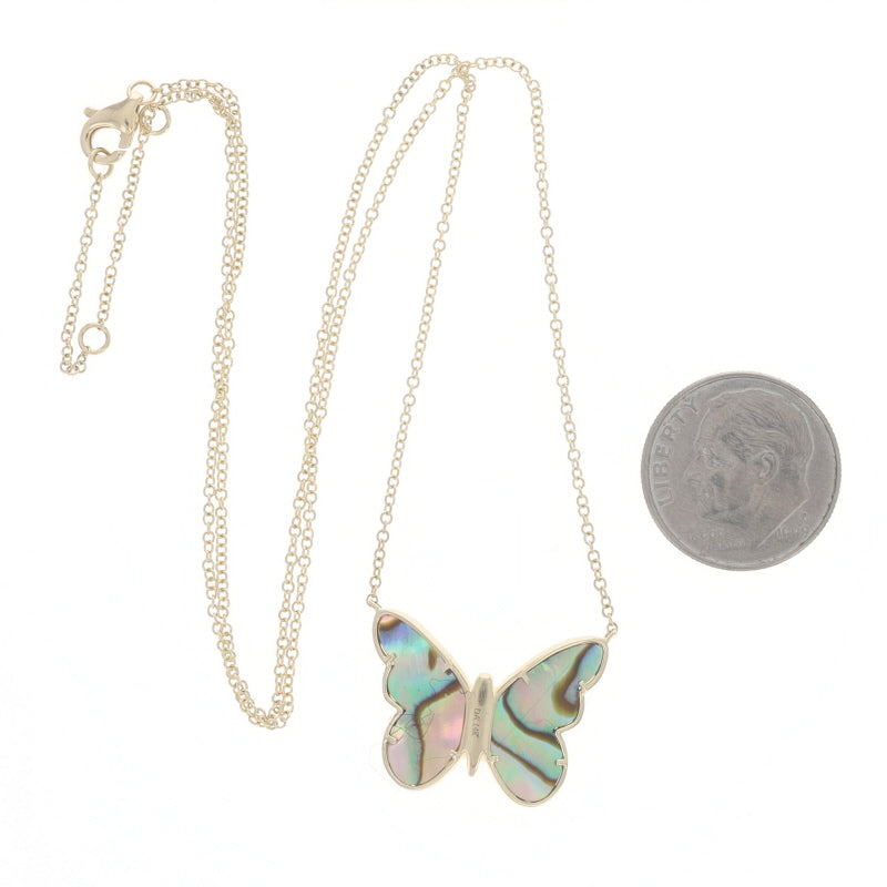 Abalone and Diamond Pendant Necklace Yellow Gold