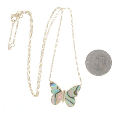 Abalone and Diamond Pendant Necklace Yellow Gold