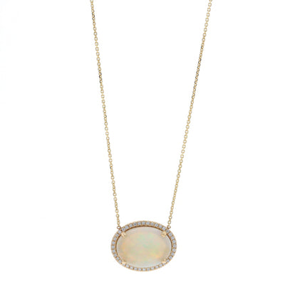 3.84ctw Opal and Diamond Pendant Necklace Yellow Gold