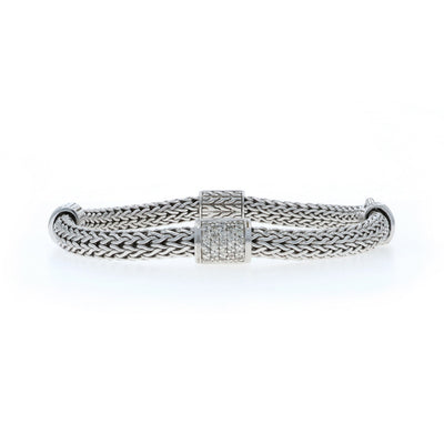 John Hardy 5mm Four Station Icon Bracelet .75ctw Diamond Bracelet Sterling Silver