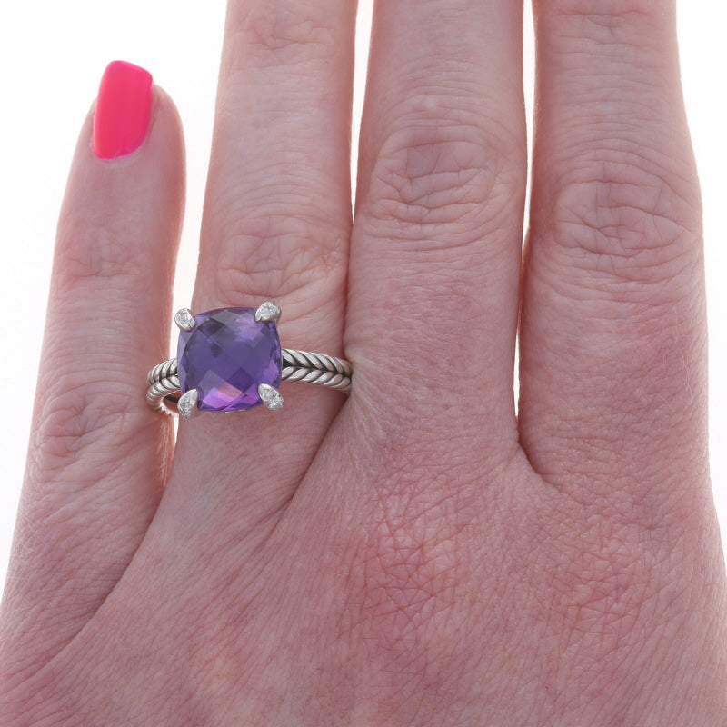 David Yurman Chatelaine Amethyst and Diamond Ring Sterling Silver