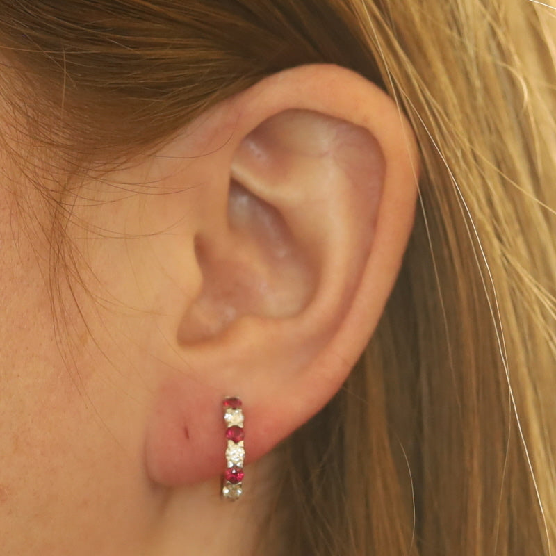 1.05ctw Ruby and Diamond Earrings White Gold