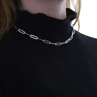 Women's Paperclip Chain Necklace Sterling Silver