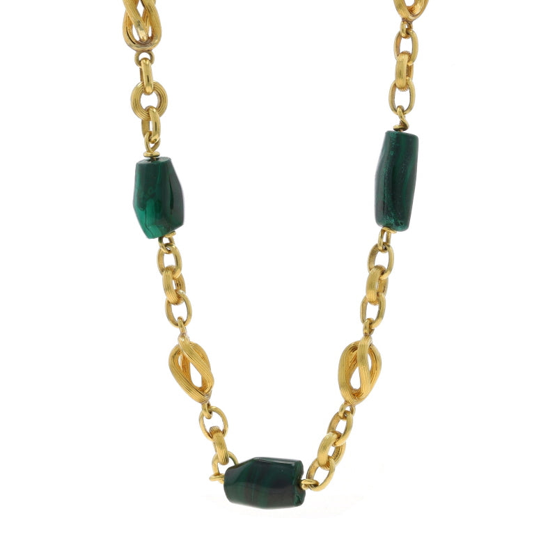 Malachite Fancy Chain Station Necklace Yellow Gold