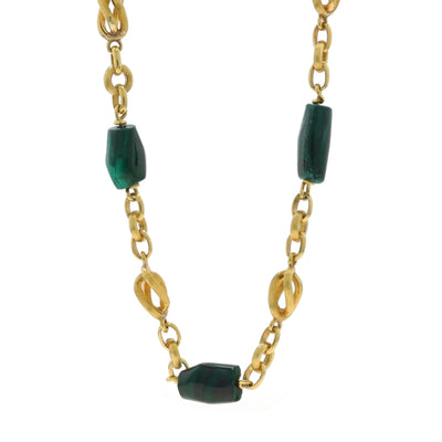 Malachite Fancy Chain Station Necklace Yellow Gold