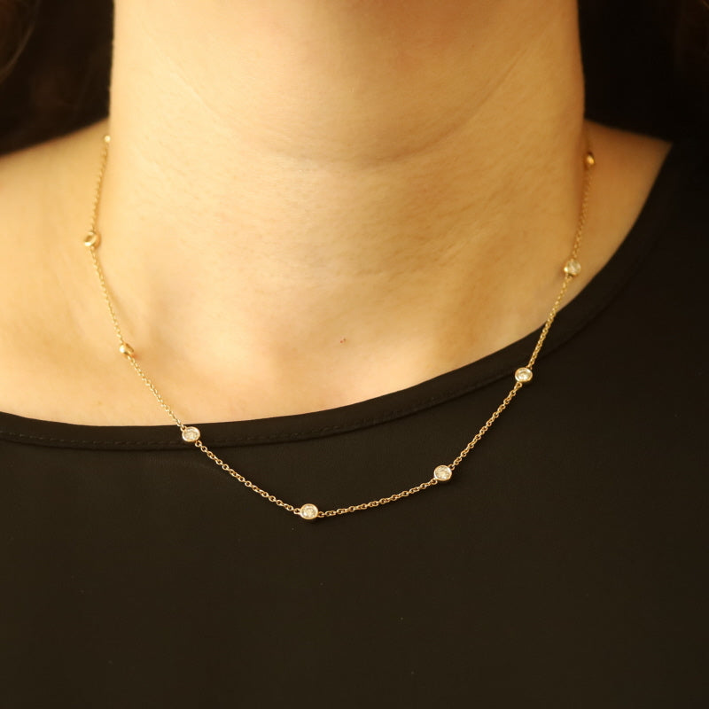 1.00ctw Diamond Diamond Cut Cable Chain Station Necklace Yellow Gold