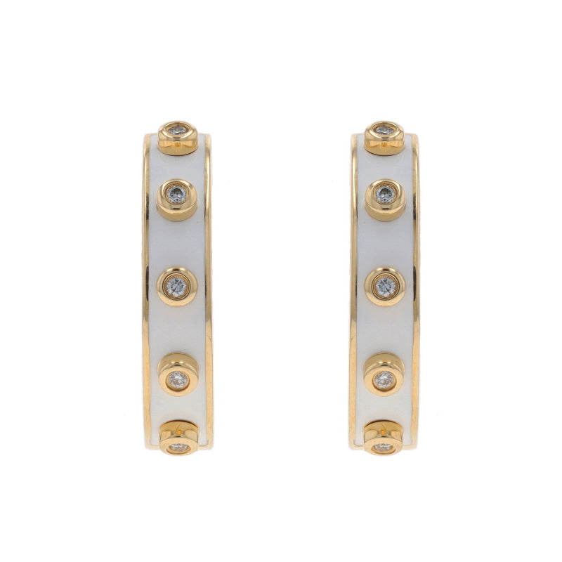 Michael M Chroma White Enamel .10ctw Diamond Earrings Yellow Gold