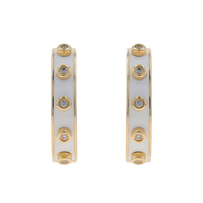 Michael M Chroma White Enamel .10ctw Diamond Earrings Yellow Gold