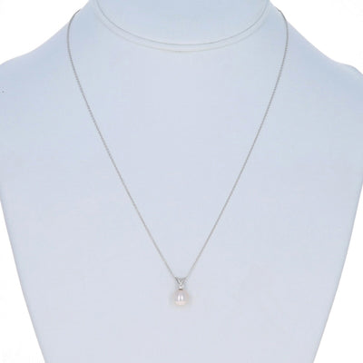 Akoya Pearl and Diamond Cable Chain Pendant Necklace White Gold