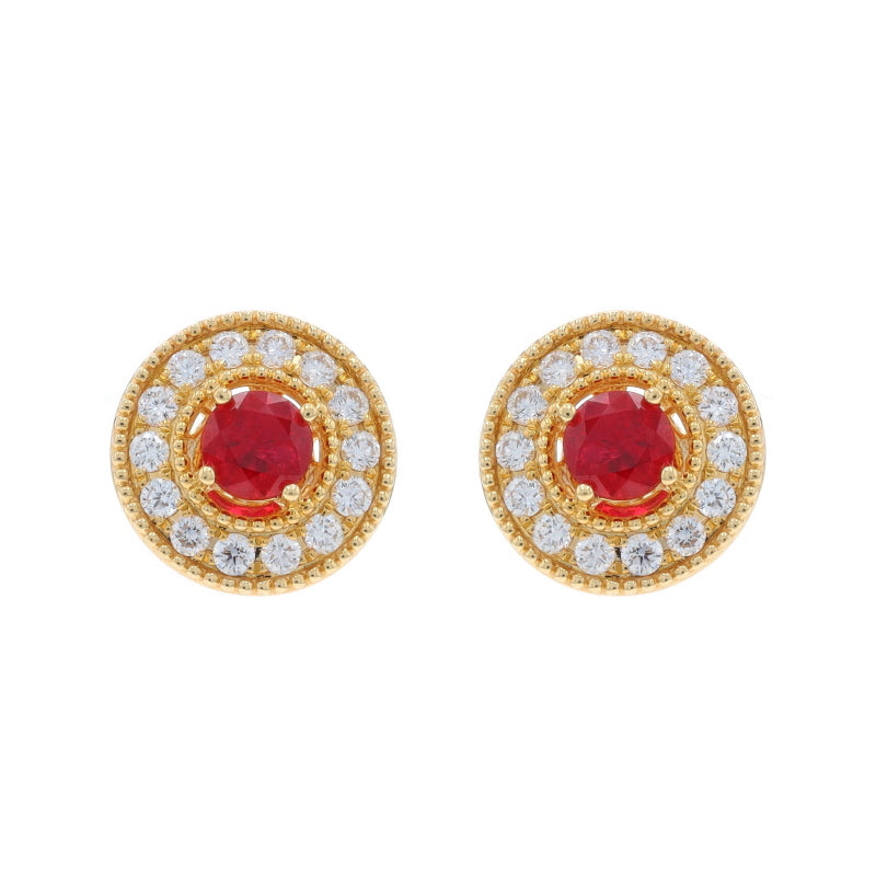 1.44ctw Ruby and Diamond Earrings Yellow Gold