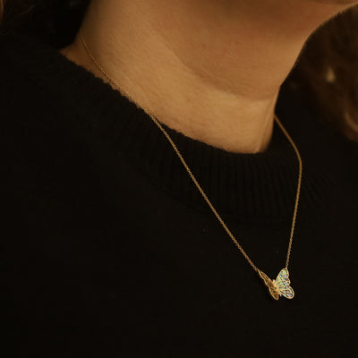 Abalone and Diamond Pendant Necklace Yellow Gold
