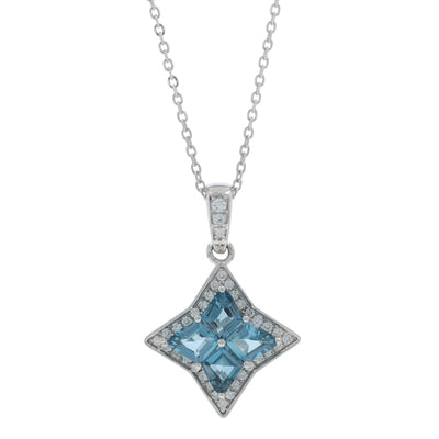 .93ctw Blue Topaz and Diamond Pendant Necklace White Gold