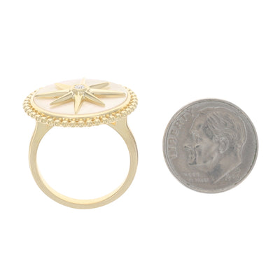 Mother of Pearl and Diamond Ring Yellow Gold