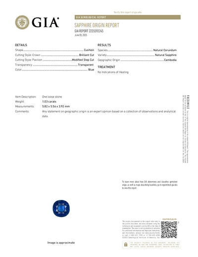 1.03ct Loose Sapphire Cushion Sapphire GIA