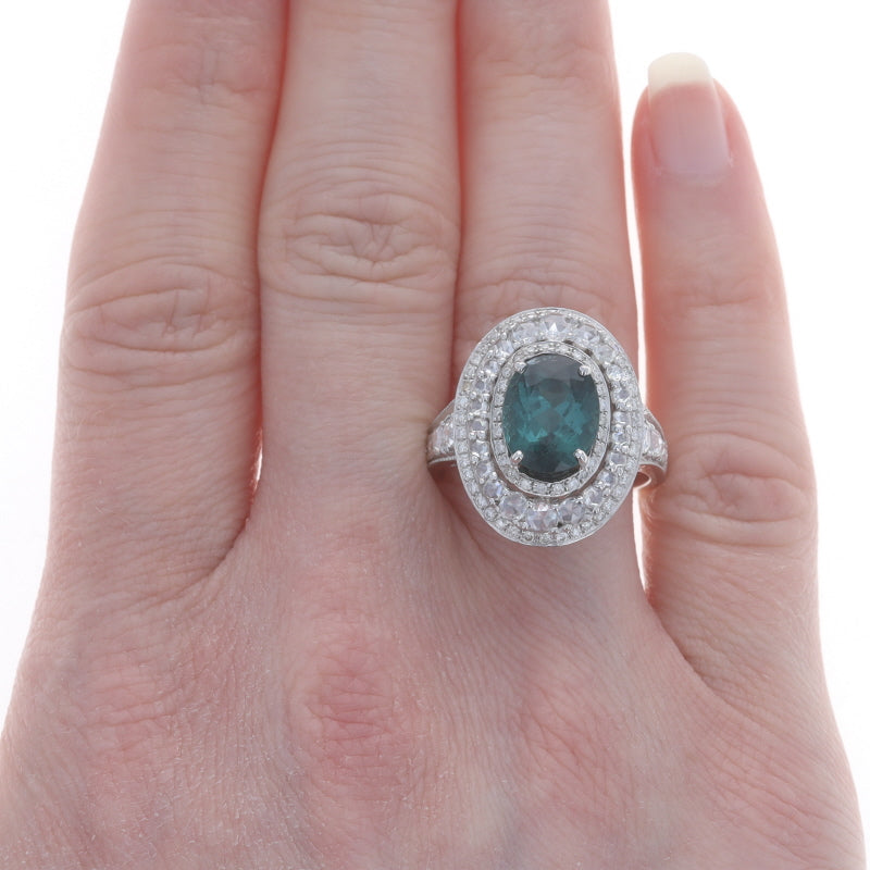 5.16ctw Indicolite Tourmaline and Diamond Ring White Gold
