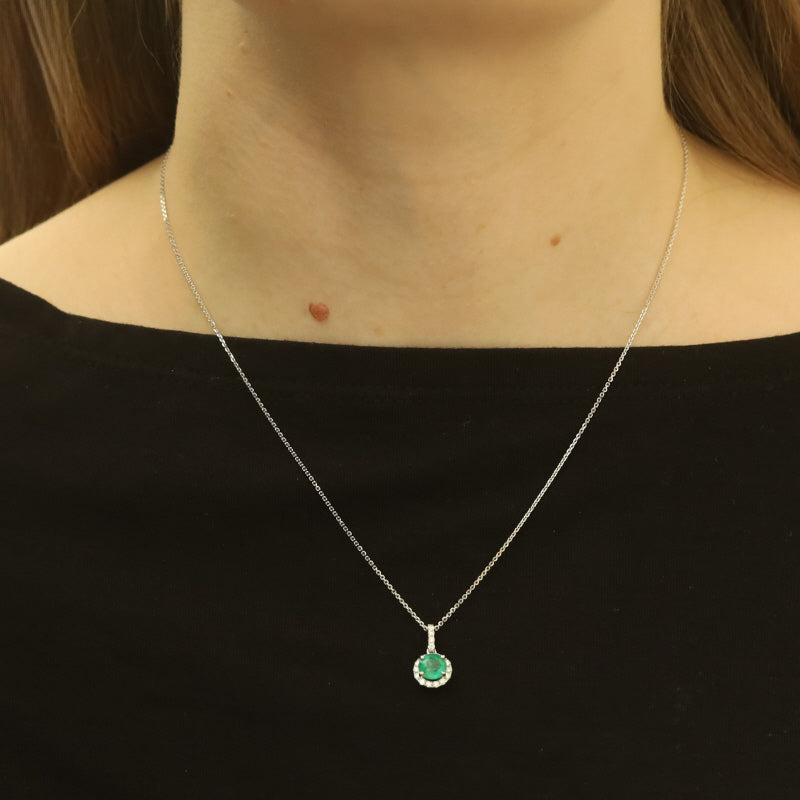 1.16ctw Emerald and Diamond Pendant Necklace White Gold