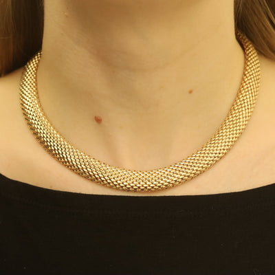Flat Popcorn Chain Necklace Yellow Gold