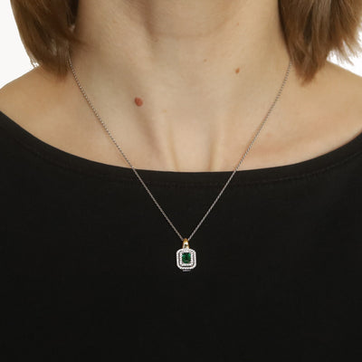 Spark .79ctw Emerald and Diamond Pendant Necklace White Gold
