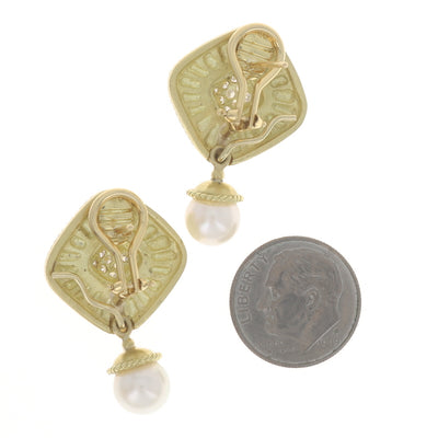 .27ctw Diamond and Akoya Pearl Earrings Yellow Gold