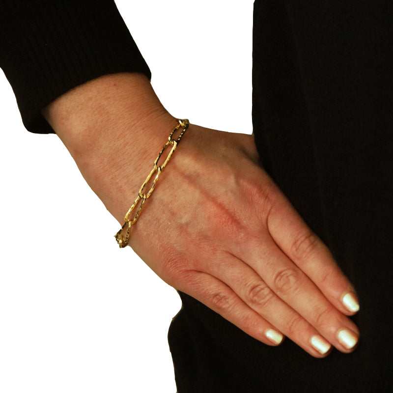 Fancy Twist Paperclip Bracelet Yellow Gold