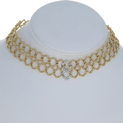 Tiffany & Co. Openwork Square Link Choker Necklace .40ctw Diamond Necklace Yellow Gold