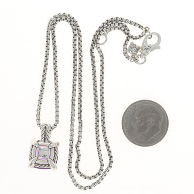 David Yurman Chatelaine 5.15ctw Amethyst and Diamond Pendant Necklace Sterling Silver