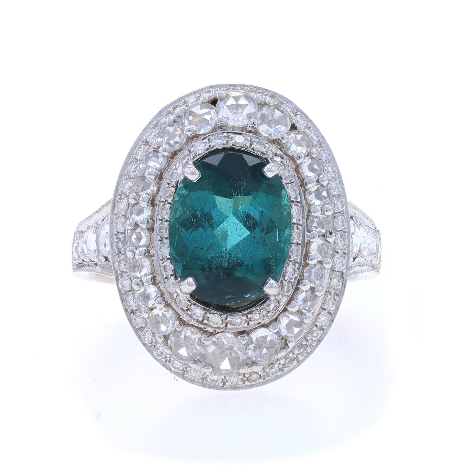 5.16ctw Indicolite Tourmaline and Diamond Ring White Gold