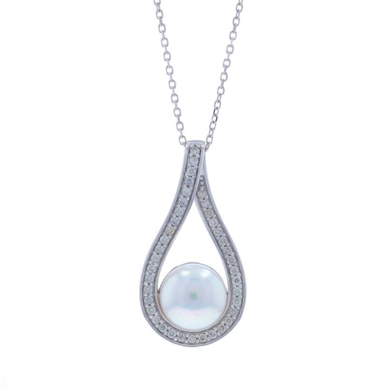 .20ctw Cultured Pearl and Diamond Pendant Necklace White Gold