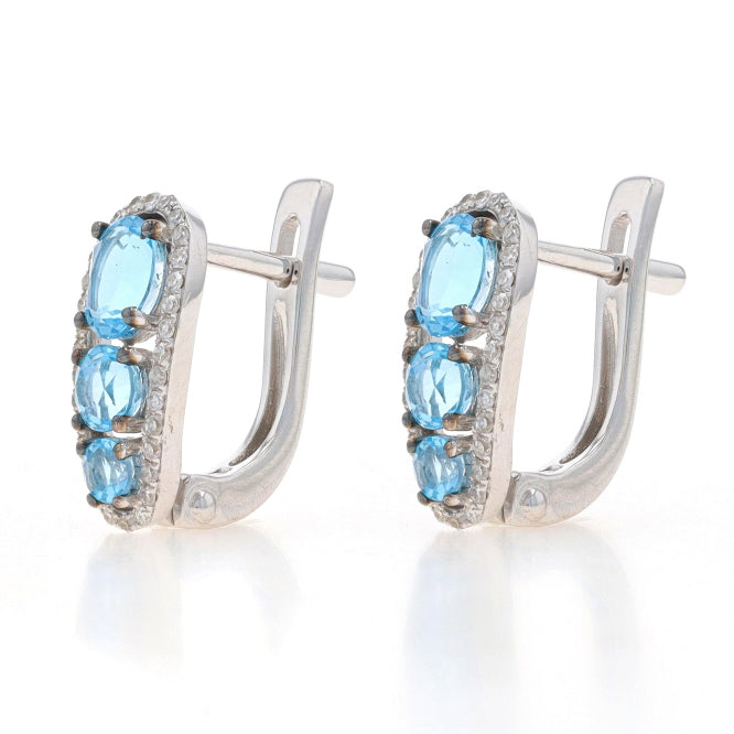 2.04ctw Blue Topaz and Diamond Earrings White Gold