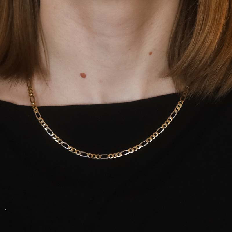 Diamond Cut Figaro Chain Necklace Yellow Gold