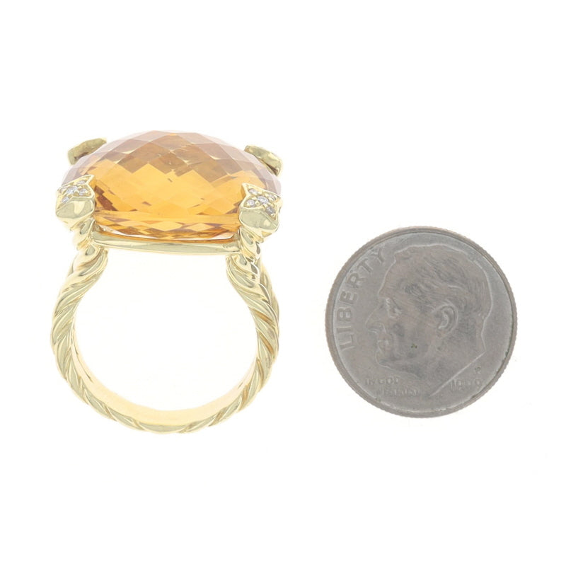 David Yurman Cushion On Point .12ctw Citrine and Diamond Ring Yellow Gold