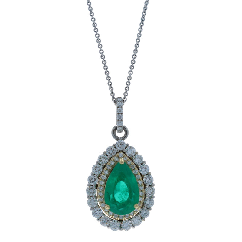 2.75ctw Emerald & Diamond Pendant Necklace White Gold