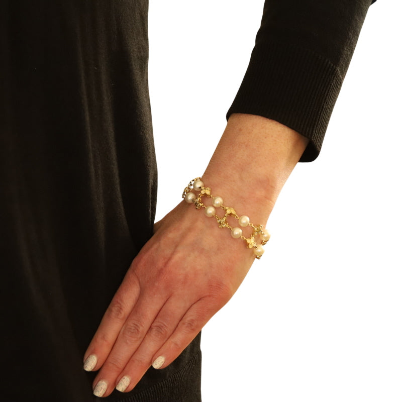 .80ctw Diamond and Cultured Pearl Bracelet Yellow Gold