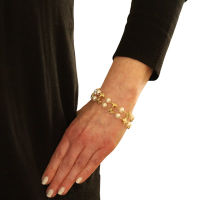 .80ctw Diamond and Cultured Pearl Bracelet Yellow Gold