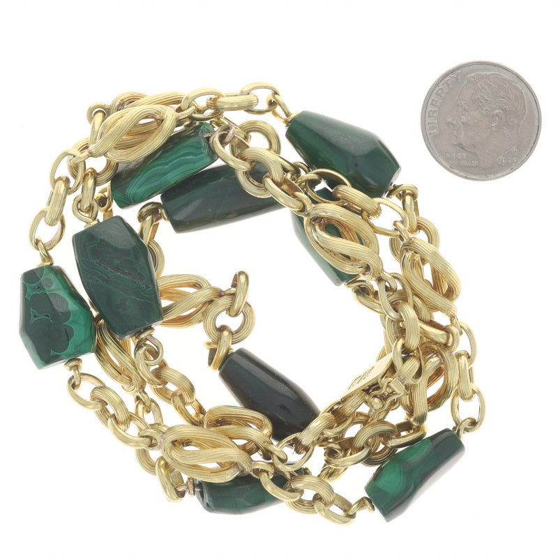 Malachite Fancy Chain Station Necklace Yellow Gold