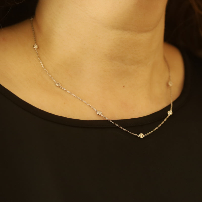 1.07ctw Diamond Diamond Cut Cable Chain Station Necklace White Gold