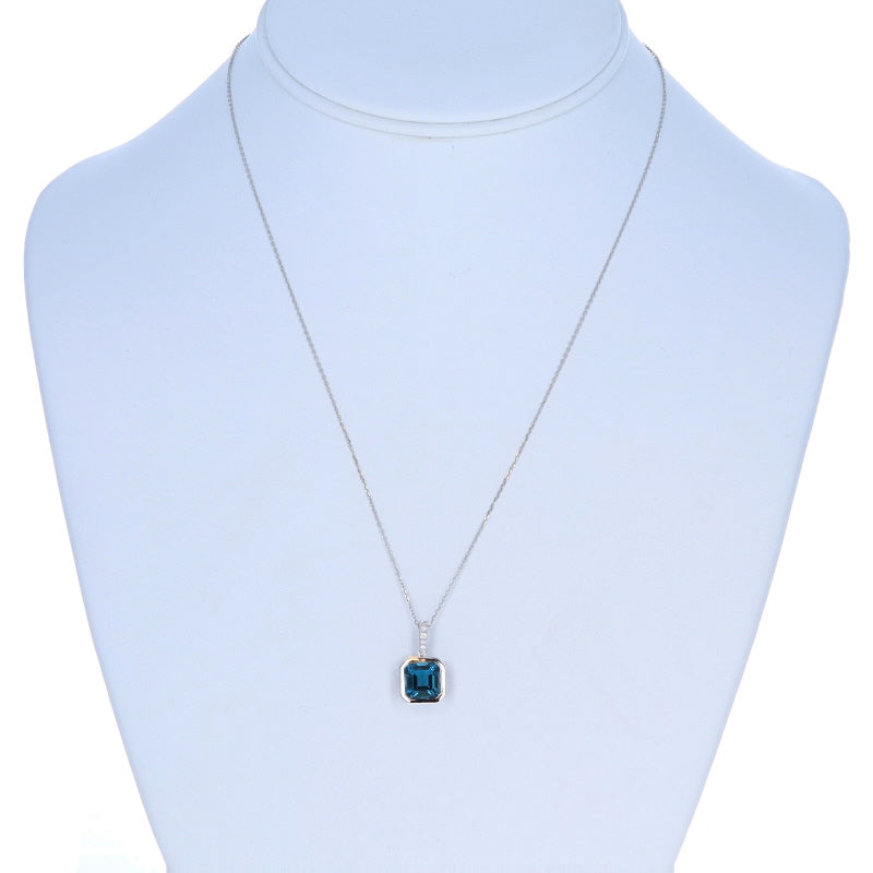 3.06ctw London Blue Topaz and Diamond Pendant Necklace White Gold