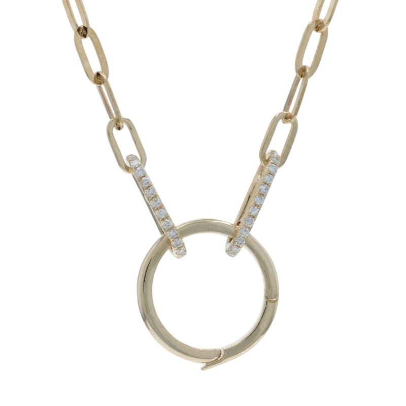 Circle Charm Clasp Necklace Diamond Women's Pendant Necklace Yellow Gold