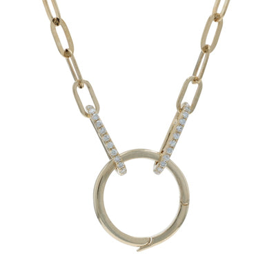 Circle Charm Clasp Necklace Diamond Women's Pendant Necklace Yellow Gold