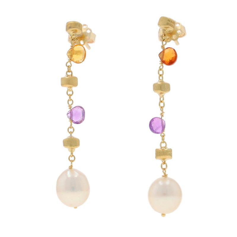 Marco Bicego Freshwater Pearl and Citrine Earrings Yellow Gold