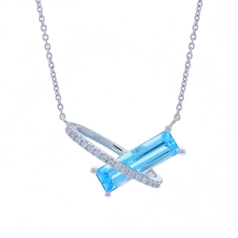 1.77ctw Blue Topaz and Diamond Cable Chain Pendant Necklace White Gold