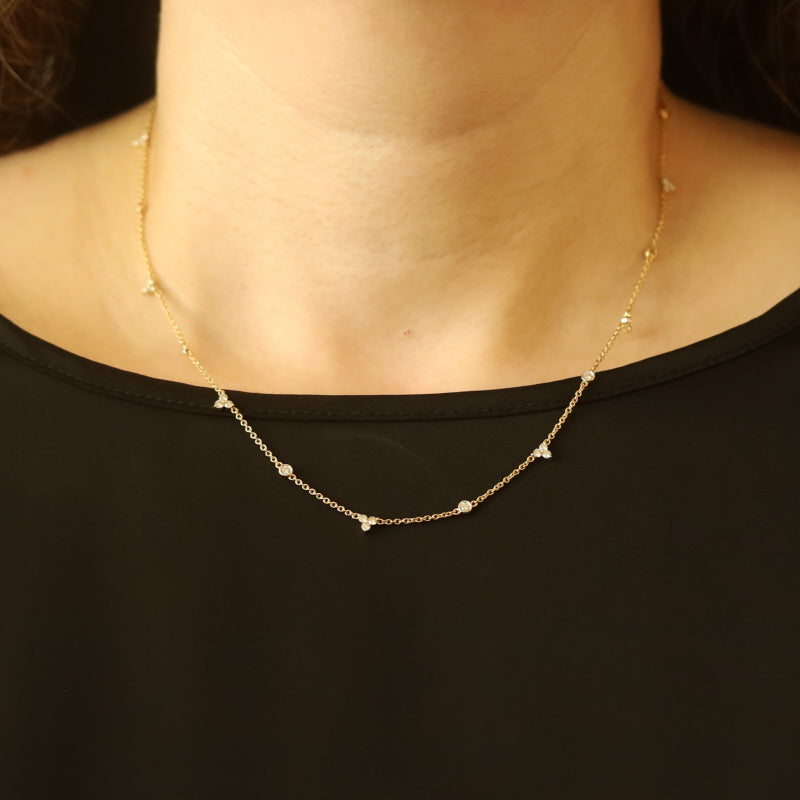 1.03ctw Diamond Diamond Cut Cable Chain Station Necklace Yellow Gold